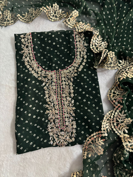 Pure Soft Georgette unstitched suit Zardogi Work With Dupatta