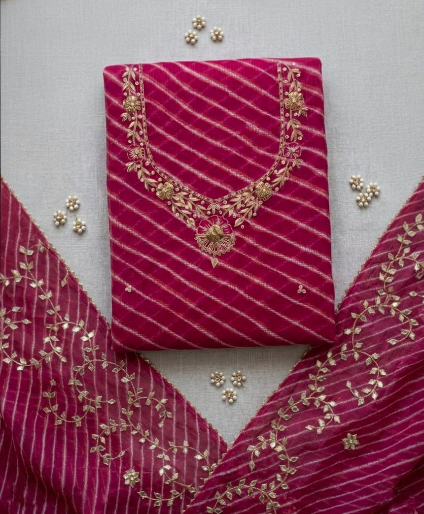 Pure Kota Doriya Lehariya Gotta Work Unstitch Suit With Lehariya Gotta Patti Work Duppata