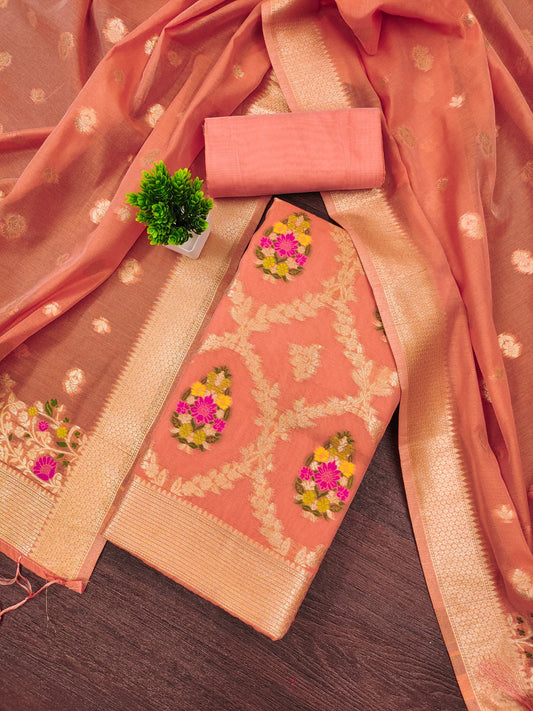 Designer Paithani Woven Unstitched Suit With Bottom