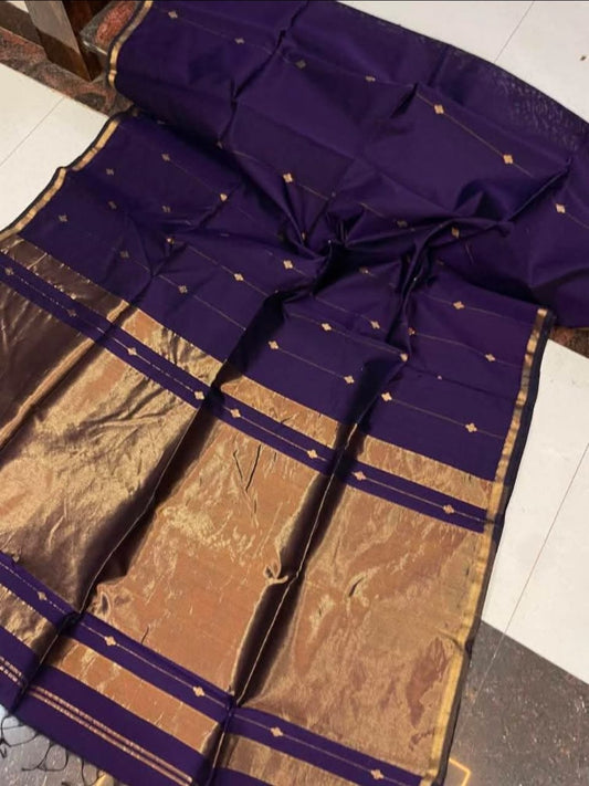 Handloom Maheshwari Silk Saree With Golden Zari Work
