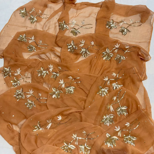 Pure Jaipuri Dimond Chiffon Sequence  Zari Work Saree With Running Blouse.( 13 Buti )