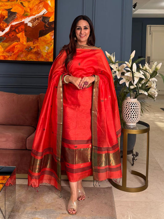 Pure Maheswari Silk Cotton Handwoven Unstitch Suit