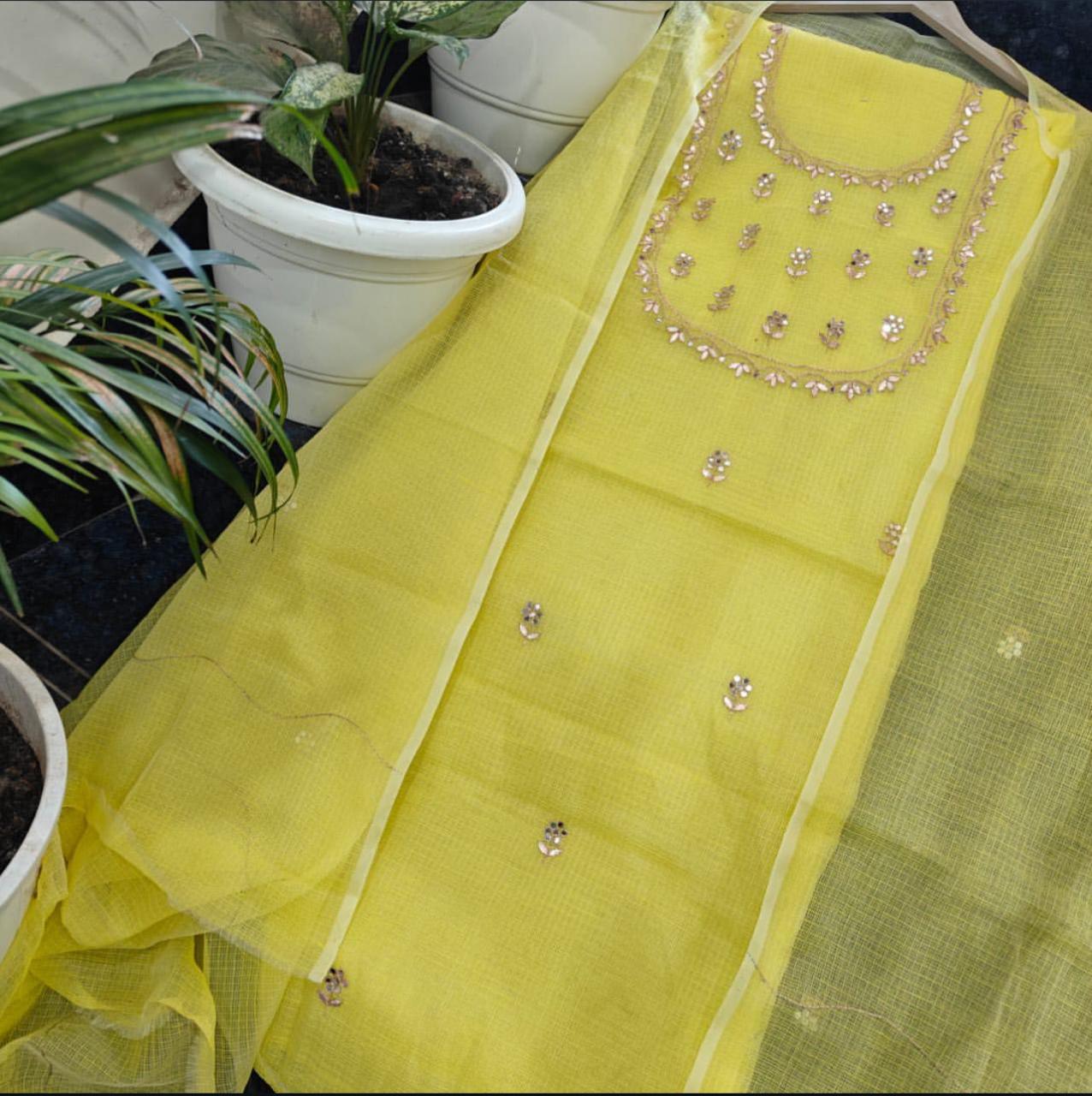 Pure Kota Doriya Gotta Patti Work Unstitched Suit .