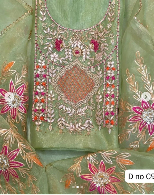 Pure Organza unstitched Suit With Gota Pati Work Dupatta