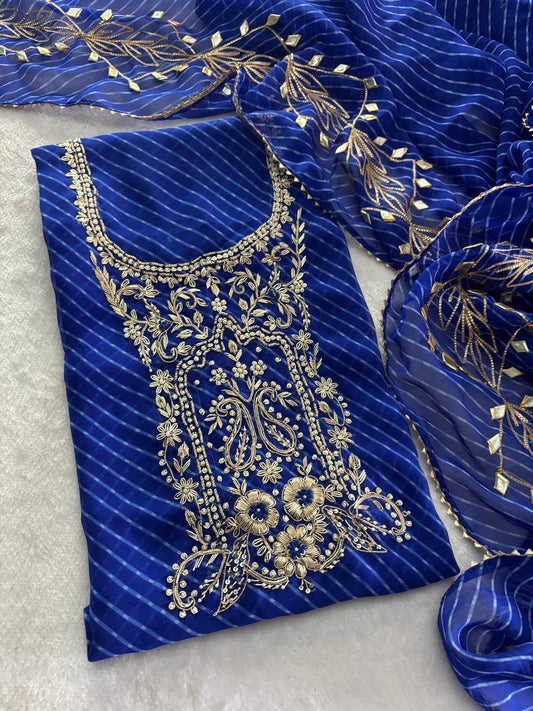 Pure Soft Georgette unstitched suit Zardogi Work With Dupatta