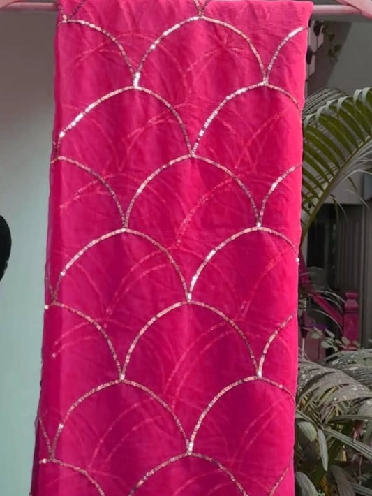 Pure Jaipuri Dimond Chiffon Sequence  Zari Work Saree With Running Blouse.