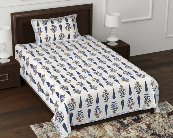 Pure Cotton Digital Print Single Bed Bedsheet With 1 Pillow Cover