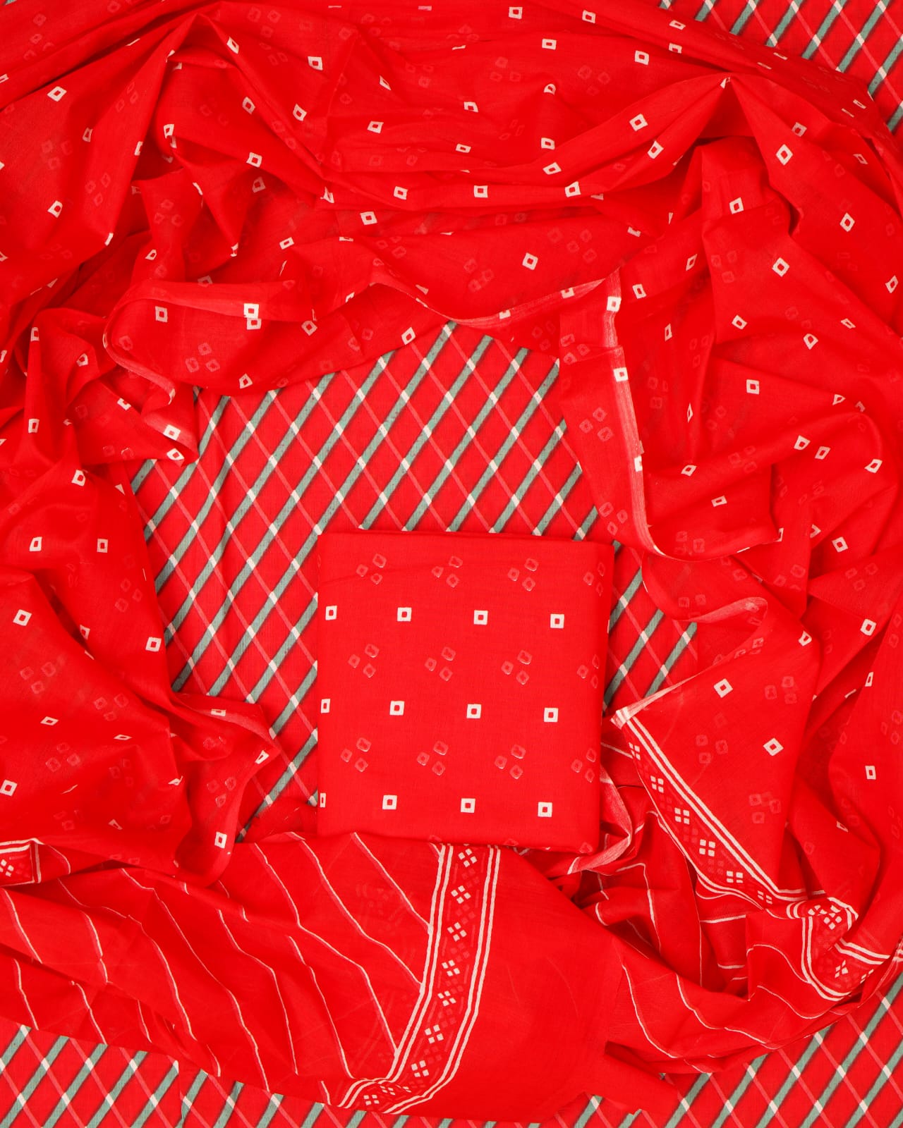 Pure Cotton Jaipuri Hand Block Print Unstitched Suit With Mul Cotton Dupatta.