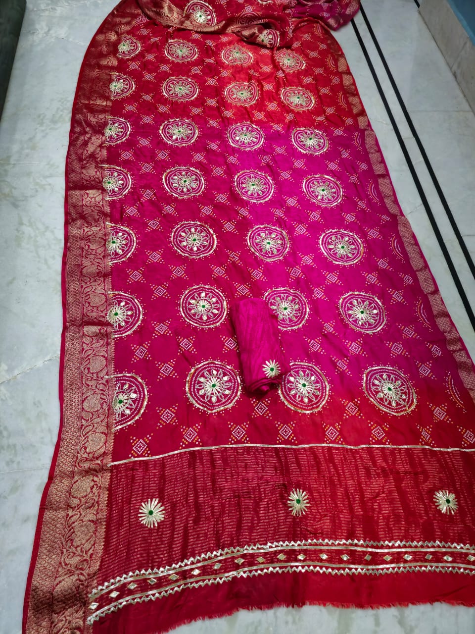 Pure Upada Silk Gotta Patti Saree With Upada Silk Blouse.