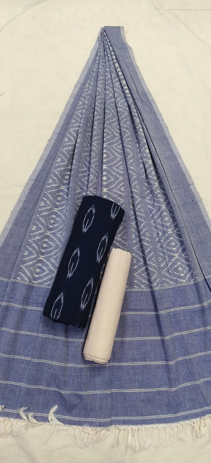 Pure Cotton Doubel Ikat Unstitched Suit With Ikat Cotton Dupatta