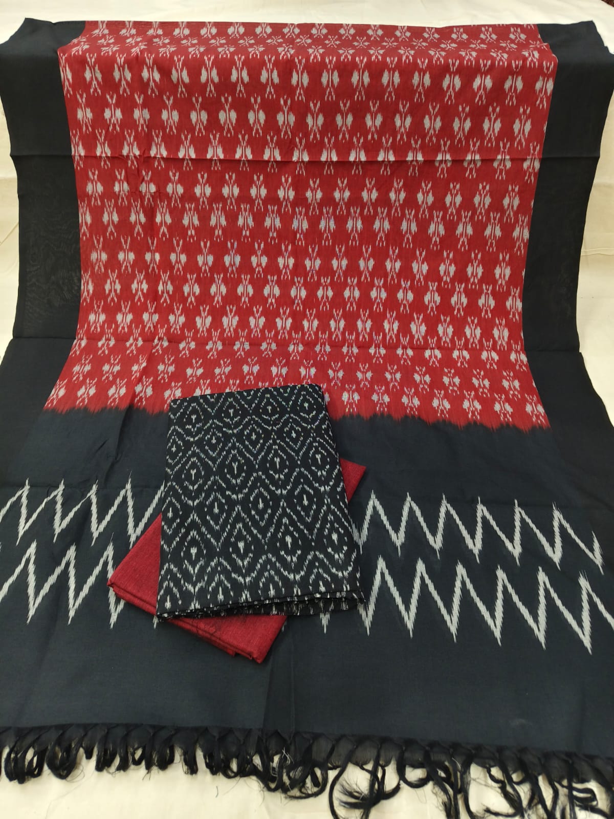 Pure Mercerised Cotton Doubel Ikkat Unstitched Suit With Mercerised Ikkat Cotton Dupatta