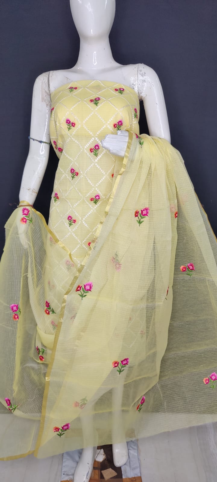 Pure Kota Doriya Suit With Embroidery Work Unstitched Suit