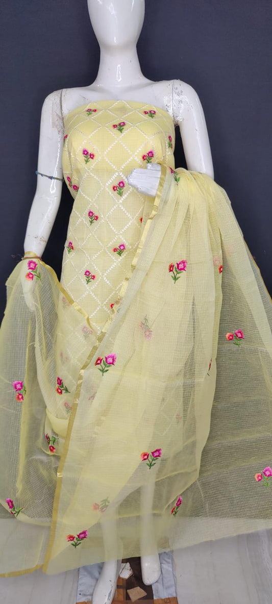 Pure Kota Doriya Suit With Embroidery Work Unstitched Suit