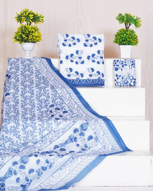 Pure Cotton Jaipuri Hand Block Print Unstitched Suit With Mul Cotton Dupatta.