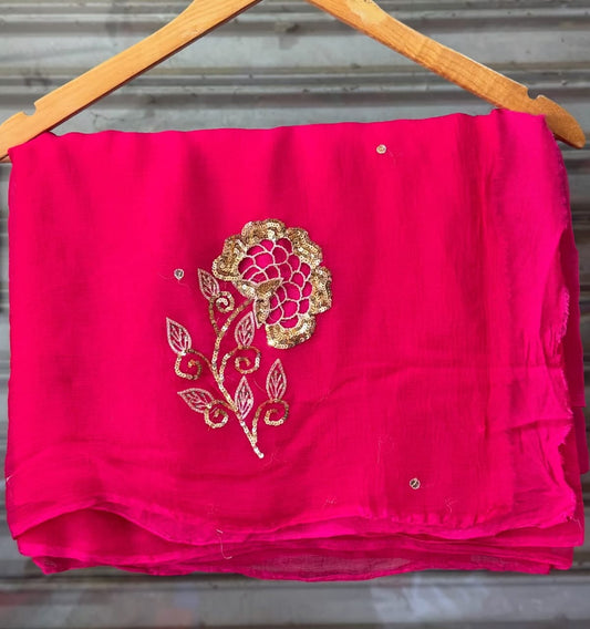 Pure Jaipuri Dimond Chiffon Sequence  Zari Work Saree With Running Blouse.( 13 Buti) )