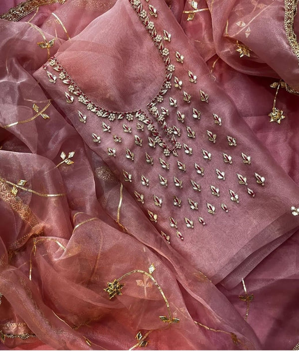 Pure Organza unstitched Suit With Gota Pati Work Dupatta