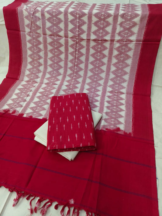 Pure Cotton Doubel Ikkat Unstitched Suit With Ikkat Cotton Dupatta