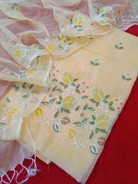 Pure Kota Doriya unstitched suit with embroidery work