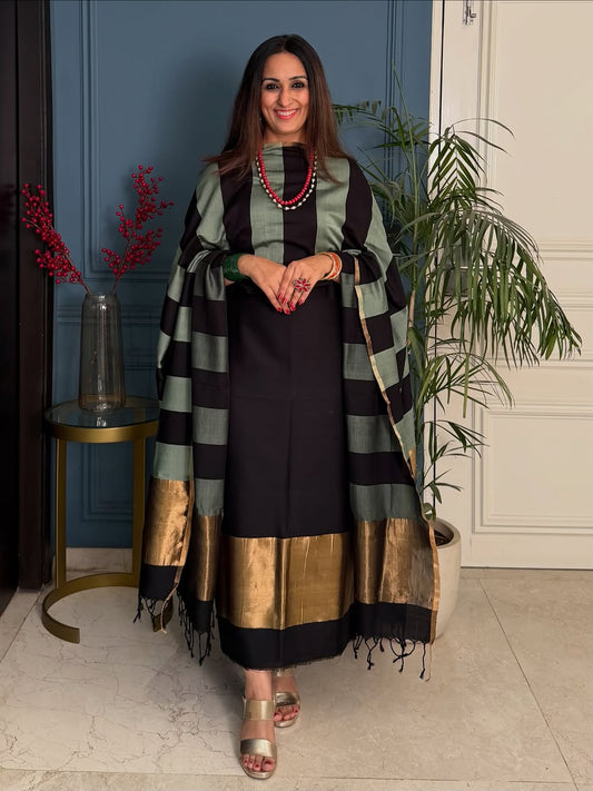 Pure Maheswari Silk Cotton Handwoven Unstitch Suit