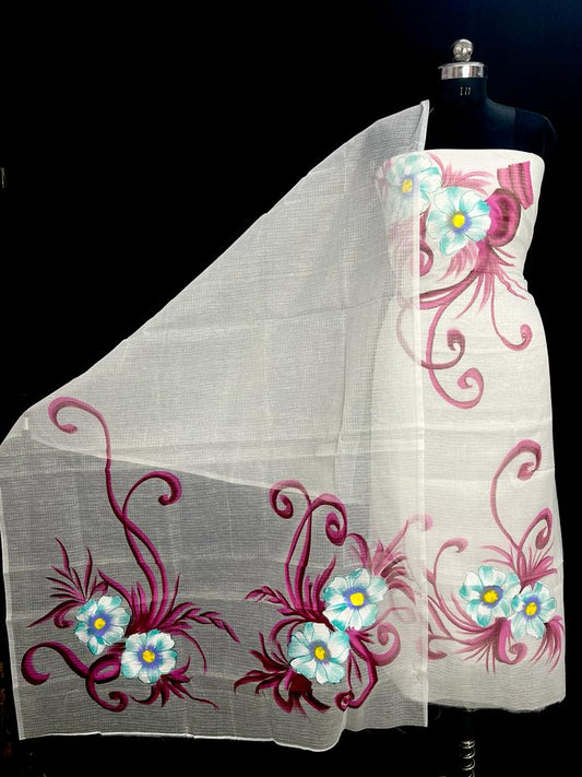 Pure Kota Doriya Suit With Hand Brush Print Unstitched Suit