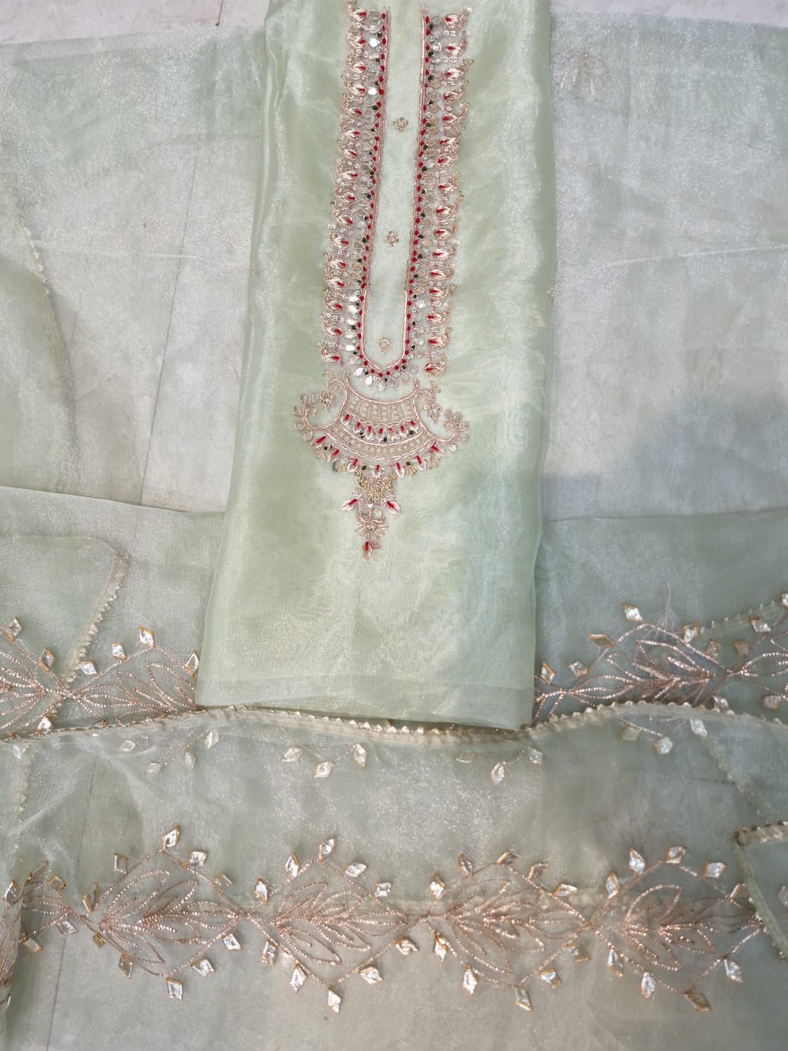 Pure Organza unstitched Suit With Gota Pati Work Dupatta