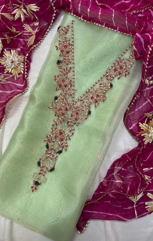 Pure Organza unstitched Suit With Gota Pati Work Dupatta
