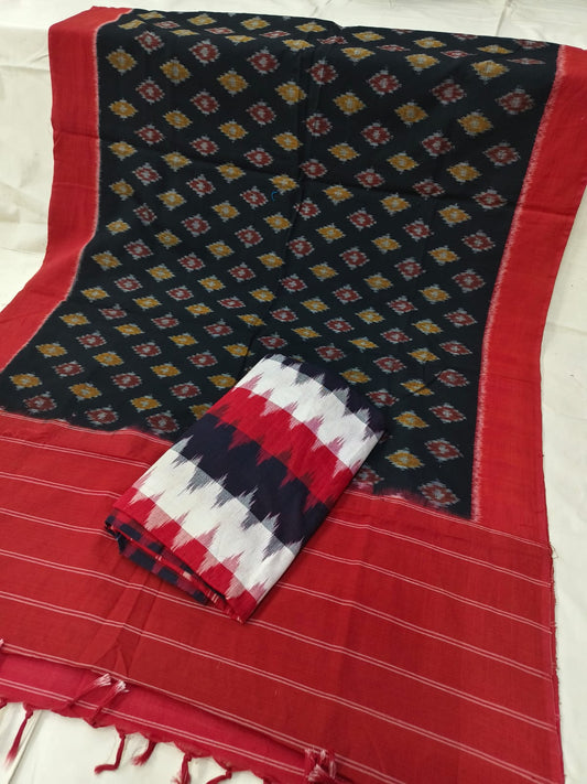 Pure Cotton Doubel Ikkat Unstitched Suit With Ikkat Cotton Dupatta