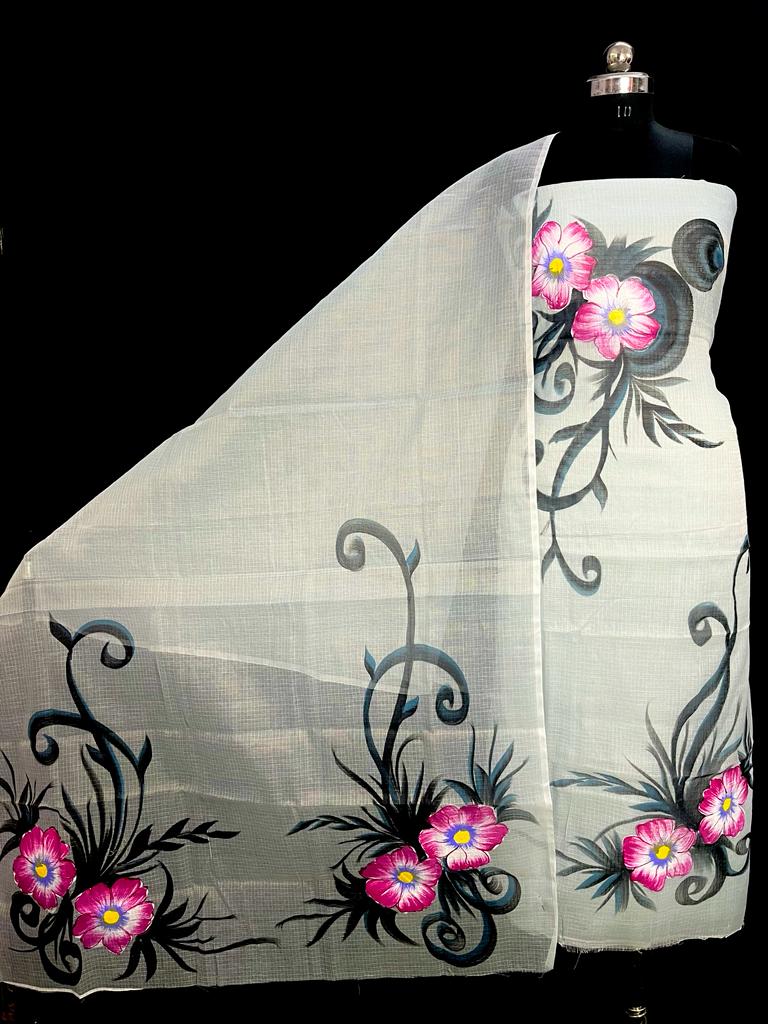 Pure Kota Doriya Suit With Hand Brush Print Unstitched Suit
