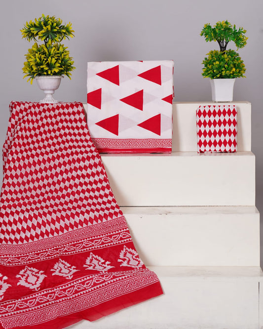 Pure Cotton Jaipuri Hand Block Print Unstitched Suit With Mul Cotton Dupatta.