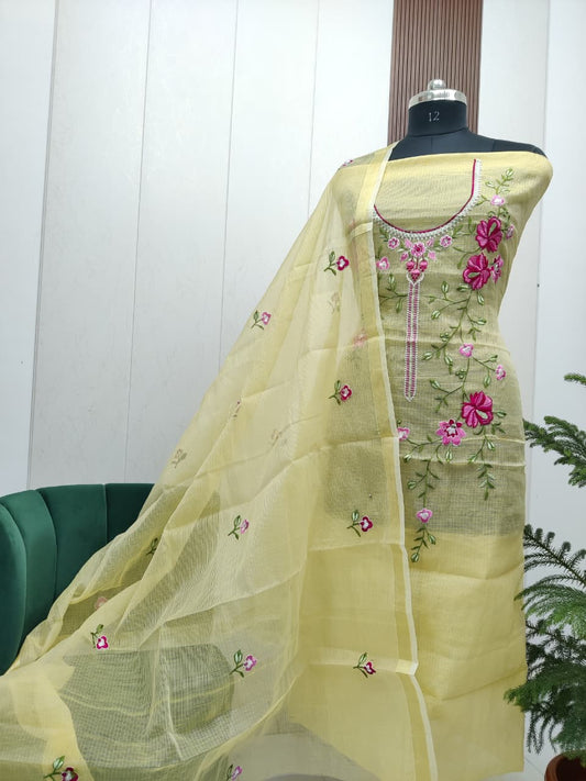 Pure Kota Doriya unstitched suit with embroidery work