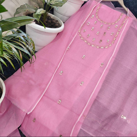 Pure Kota Doriya Gotta Patti Work Unstitched Suit .