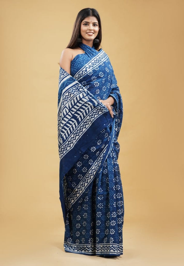 Pure Hand Block Printed Cotton Sarees With Blouse