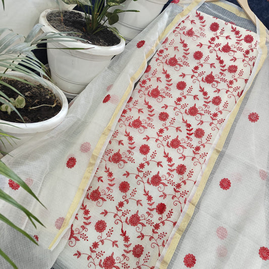 Pure Kota Doriya Unstitched Suit With Embroidery Work