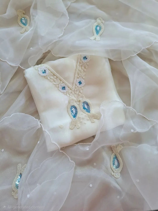 Pure Organza unstitched Suit With Gota Pati Work Dupatta