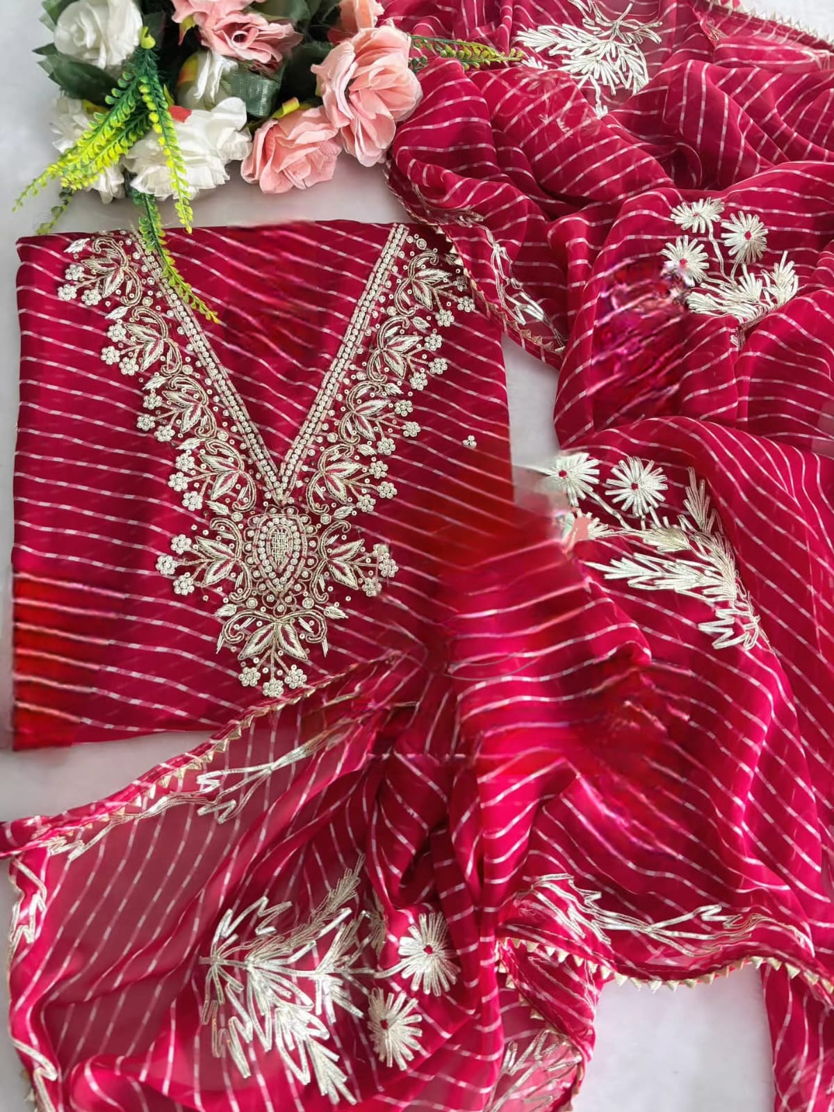 Pure Soft Georgette unstitched suit Zardogi Work With Dupatta