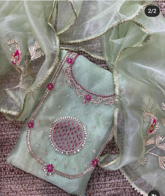 Pure Organza unstitched Suit With Gota Pati Work Dupatta