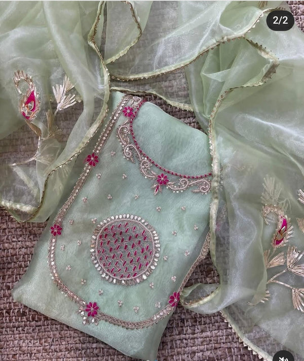 Pure Organza unstitched Suit With Gota Pati Work Dupatta
