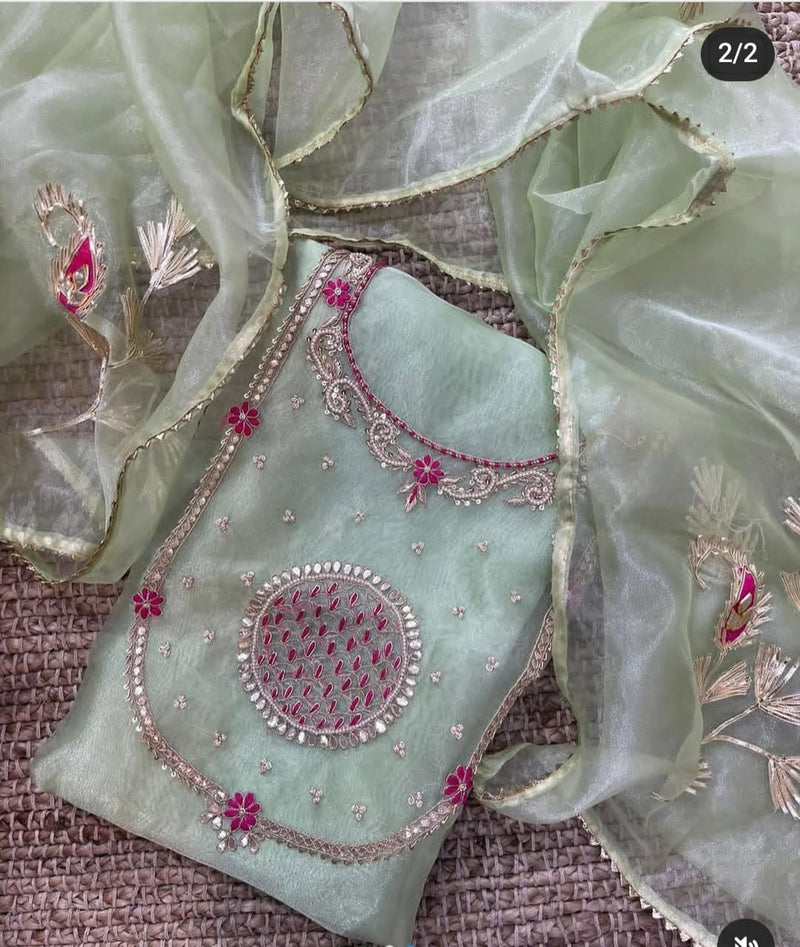Pure Organza unstitched Suit With Gota Pati Work Dupatta
