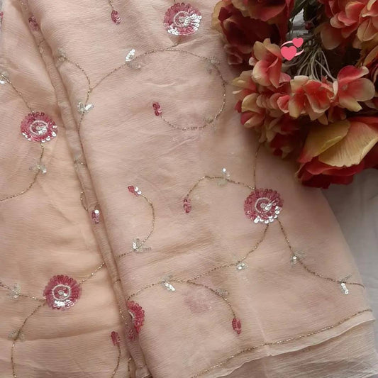 Pure Jaipuri Diamond Chiffon Sarees With Sequence Work