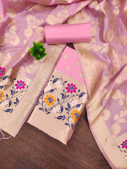 Designer Paithani Woven Unstitched Suit With Bottom