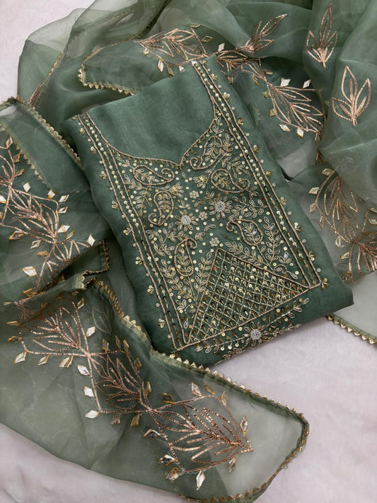 Pure Organza unstitched suit Zardogi Work With Gota lace  Dupatta
