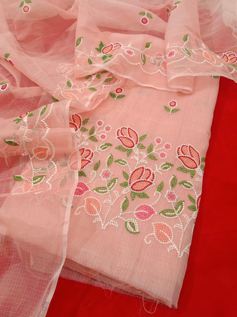 Pure Kota Doriya unstitched suit with embroidery work