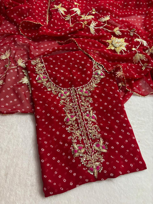 Pure Soft Georgette unstitched suit Zardogi Work With Dupatta