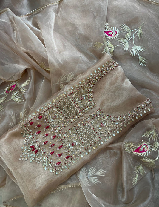 Pure Organza unstitched Suit With Gota Pati Work Dupatta