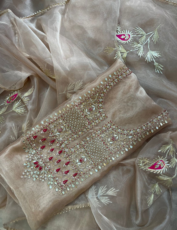Pure Organza unstitched Suit With Gota Pati Work Dupatta