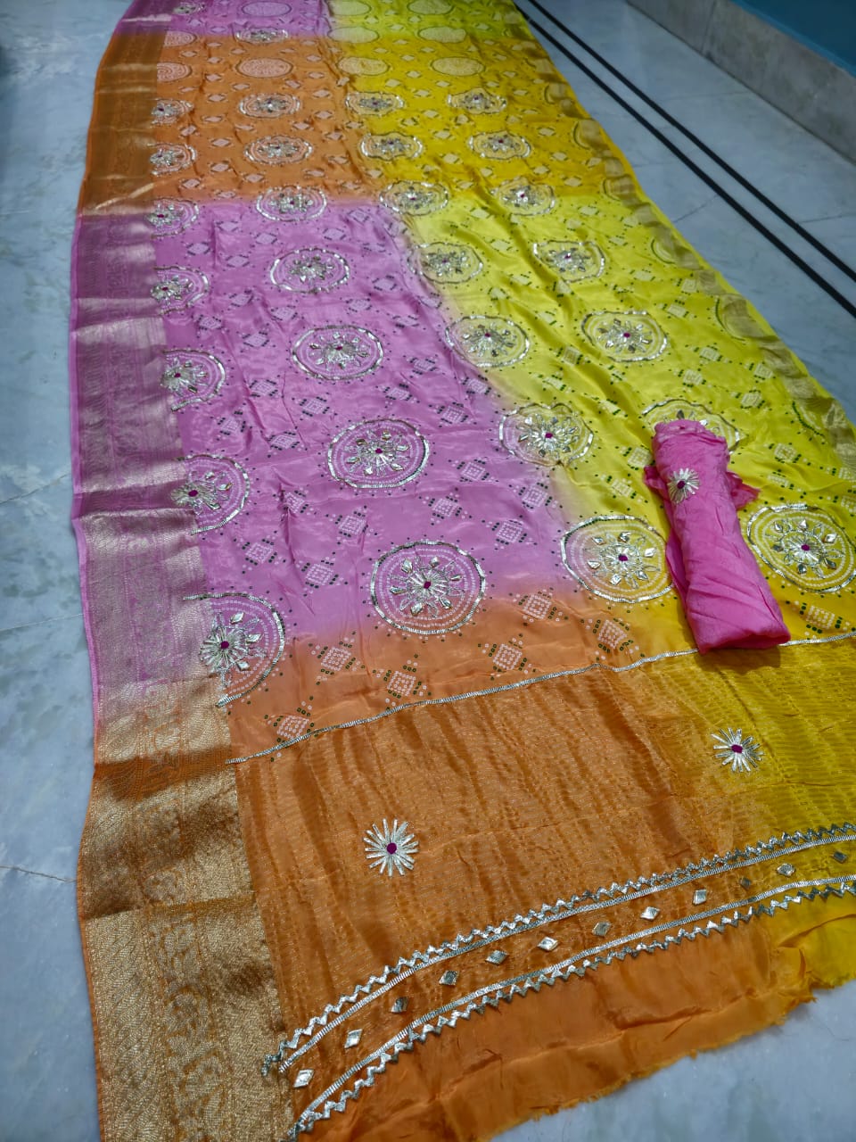 Pure Upada Silk Gotta Patti Saree With Upada Silk Blouse.