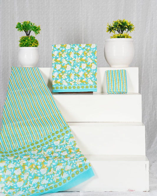 Pure Cotton Hand Block Print Unstitched Suit With Mul Cotton Dupatta.