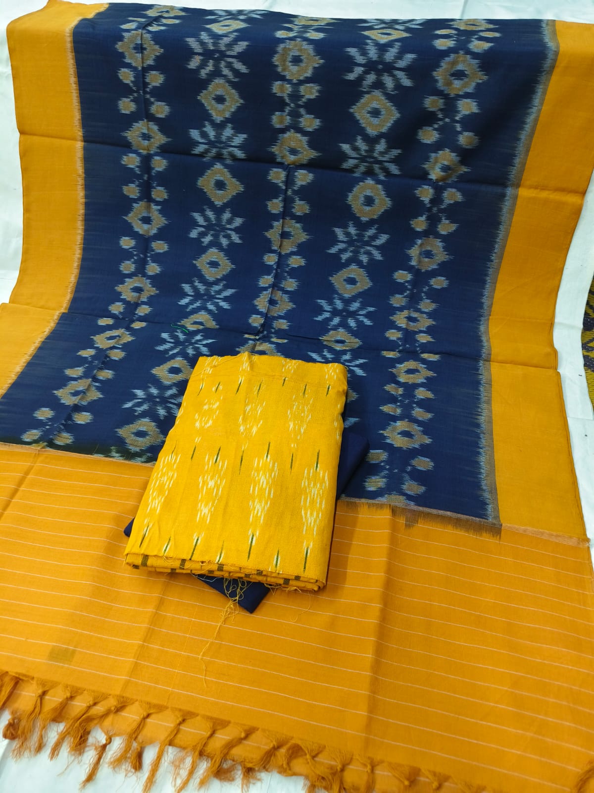 Pure Cotton Doubel Ikkat Unstitched Suit With Ikkat Cotton Dupatta