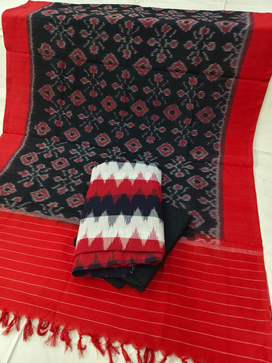 Pure Cotton Doubel Ikkat Unstitched Suit With Ikkat Cotton Dupatta
