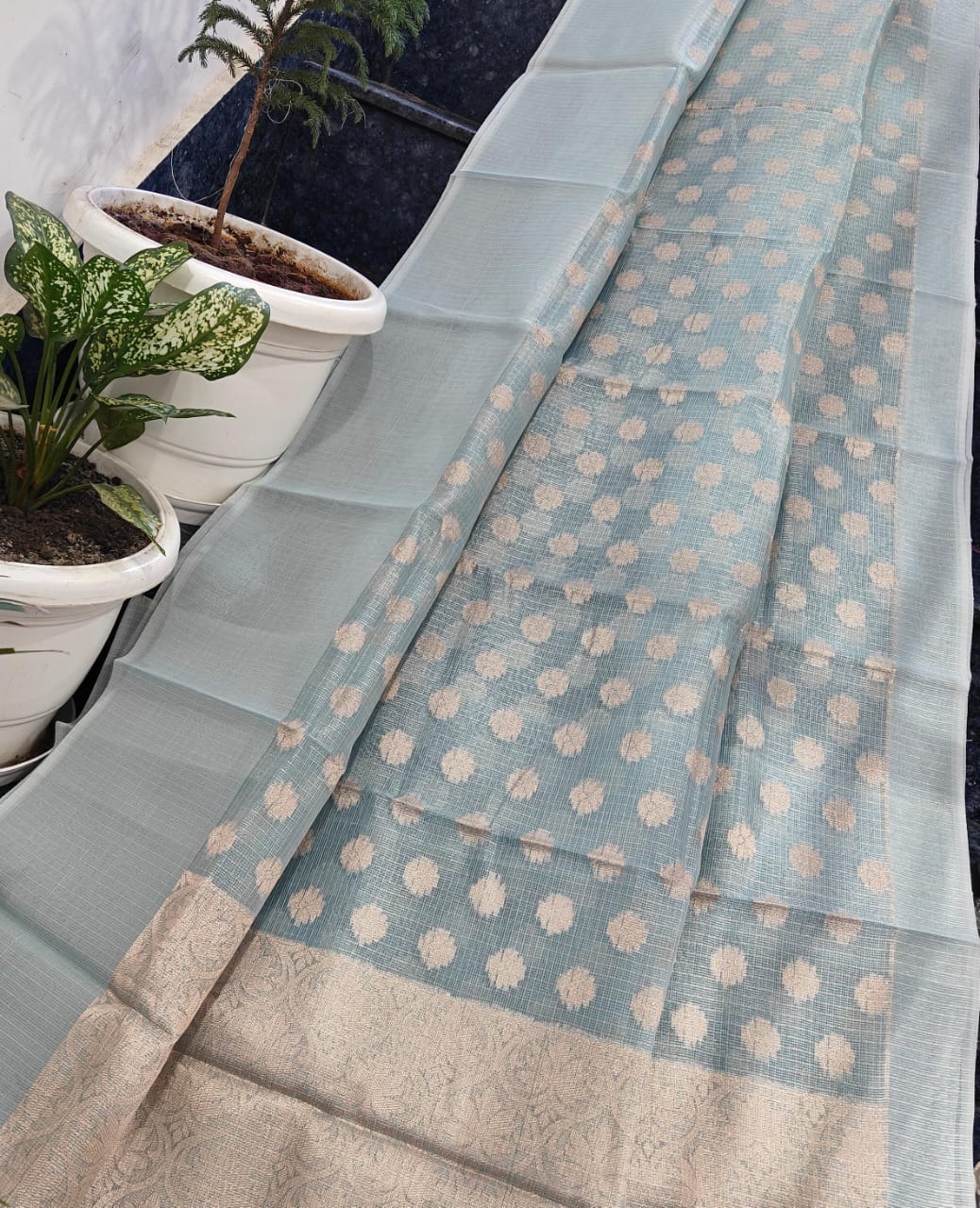 Kota Doria Saree With Tissue Kota Weaving Work